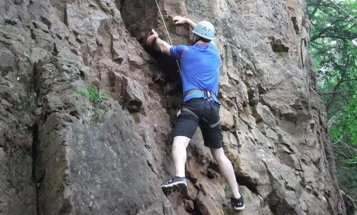 Rock climbing experience near Monmouth in the Wye Valley one of the many things to do for families, friends, and colleagues